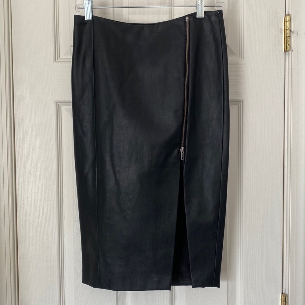 Tildon Faux Leather Pencil Skirt with Zipper Slit Front